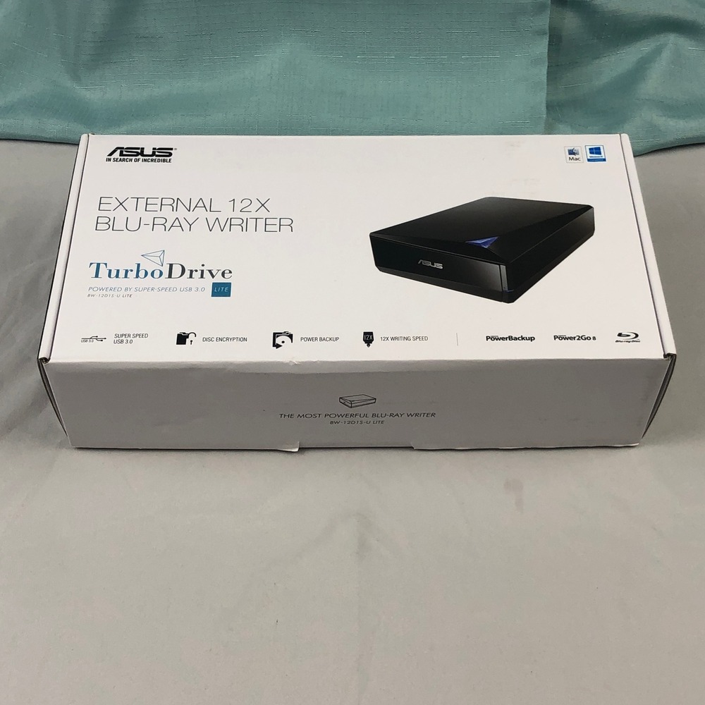 NIB ASUS TurboDrive BW-12D1S-U Lite External 12X Blu-ray Writer USB 3.0 Black